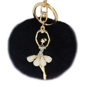 Dancing Angel KeyRing Cute Lucky Charm Pompom Fur Ball RhineStone Present for her