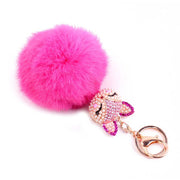 Fox Key Chain Lucky Charm with Pearl & Rhinestone Pompom Fashion Accessory gift