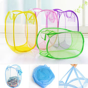 EASY OPEN HAMPER LIGHTWEIGHT MESH FABRIC LAUNDERY TOY BASKET STORAGE SIDE POCKET