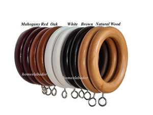 38mm Wooden Curtain Hook Rings with Eyes Mahogany Red, Oak, Natural Wood & Black