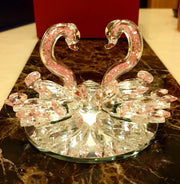 Crystal Glass Swan Pair Decorative Diamante Filled Ornament with Gift Box