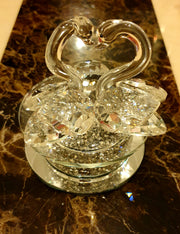Crystal Glass Swan Pair Decorative Diamante Filled Ornament with Gift Box