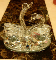Crystal Glass Swan Pair Decorative Diamante Filled Ornament with Gift Box