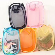 EASY OPEN HAMPER LIGHTWEIGHT MESH FABRIC LAUNDERY TOY BASKET STORAGE SIDE POCKET