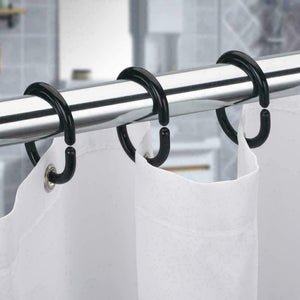 White Shower Curtains Ring Hooks Bathroom Waterproof Plastic Strong Hanger Pack of 12