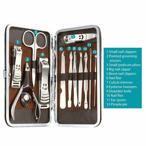 Unisex 12 Piece Nail Care Cutter Cuticle Clipper Manicure Pedicure KIT Case with Gift Box