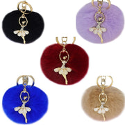 Dancing Angel KeyRing Cute Lucky Charm Pompom Fur Ball RhineStone Present for her