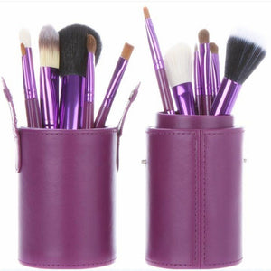 12 pcs Cosmetic Brush Kit Makeup Tool with Cup Leather Holder Case Travel Gift