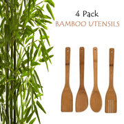 4 Pcs BAMBOO SPOONS Wooden Spatula Kitchen Cooking Utensils Tools Turner Set New