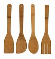 4 Pcs BAMBOO SPOONS Wooden Spatula Kitchen Cooking Utensils Tools Turner Set New