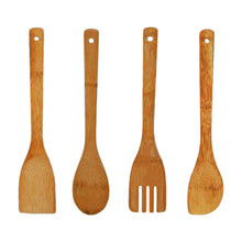 4 Pcs BAMBOO SPOONS Wooden Spatula Kitchen Cooking Utensils Tools Turner Set New