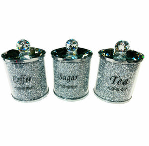 Crushed Glass Diamante Crystal Filled TEA COFFEE SUGAR Canisters Storage Jar