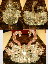 Crystal Glass Swan Pair Decorative Diamante Filled Ornament with Gift Box